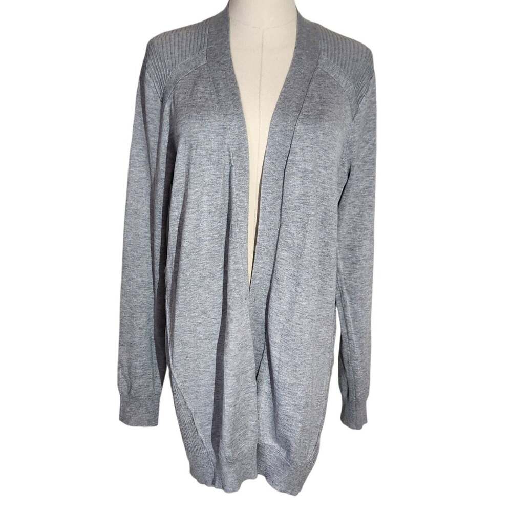 Love Ellie Open Front Cardigan Gray Ribbed Knit Details Womens Size L